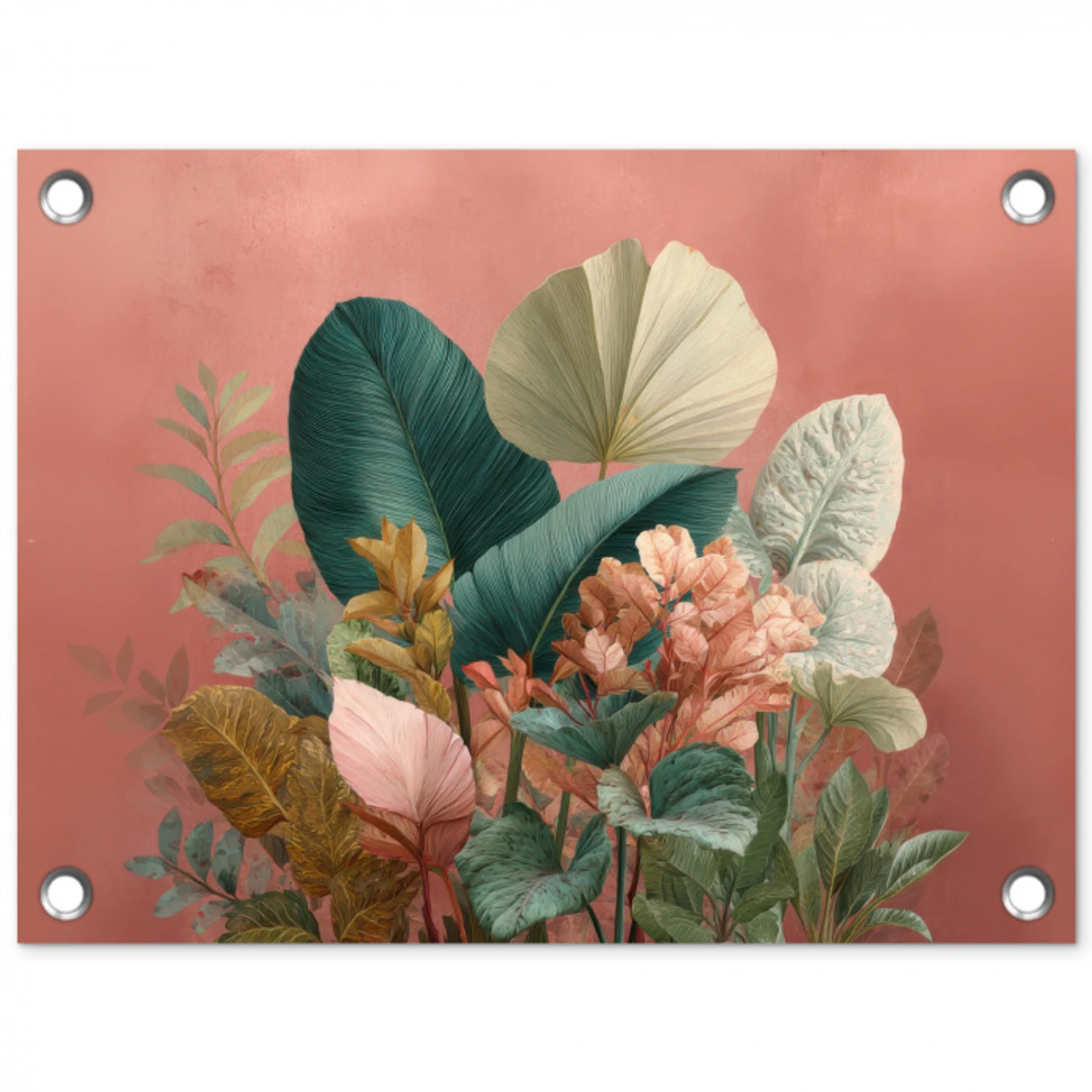 Tropische bladeren - Bloemen - Roze - groen tuinposter los doek klein -3d