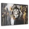 Leeuw - Portret - Verfspatten - Grijs Textielframe - compleet frame klein -3d