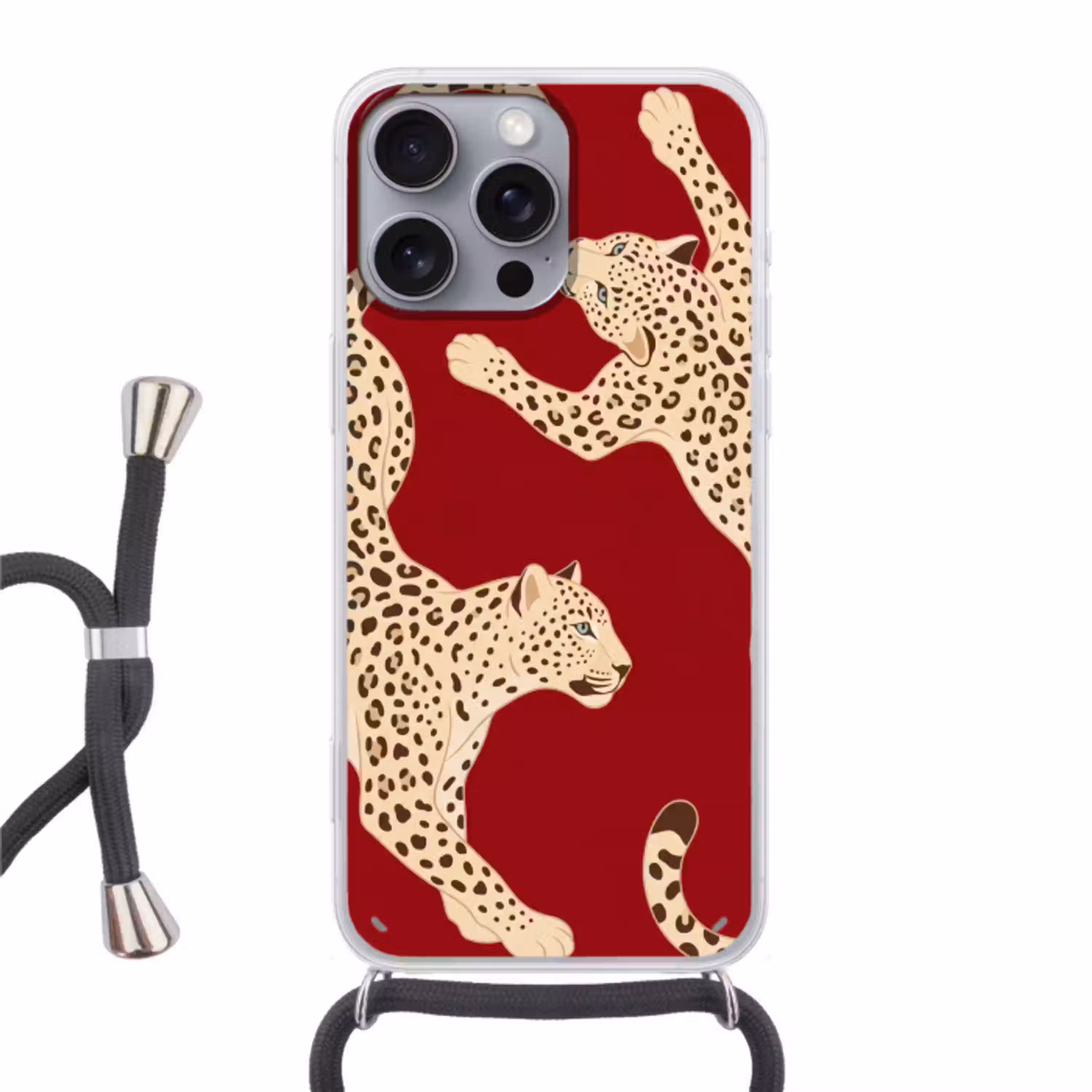 Dieren - Luipaard - Abstract - Rood - Modern Hoesje iPhone 16 Pro Max met koord klein -3d