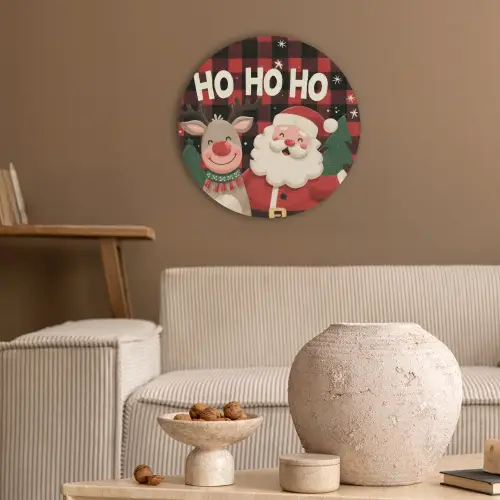 Kerstman - Rendier - Tekst - Rood - Zwart Akoestische PET Vilt - Rond klein -sfeer1
