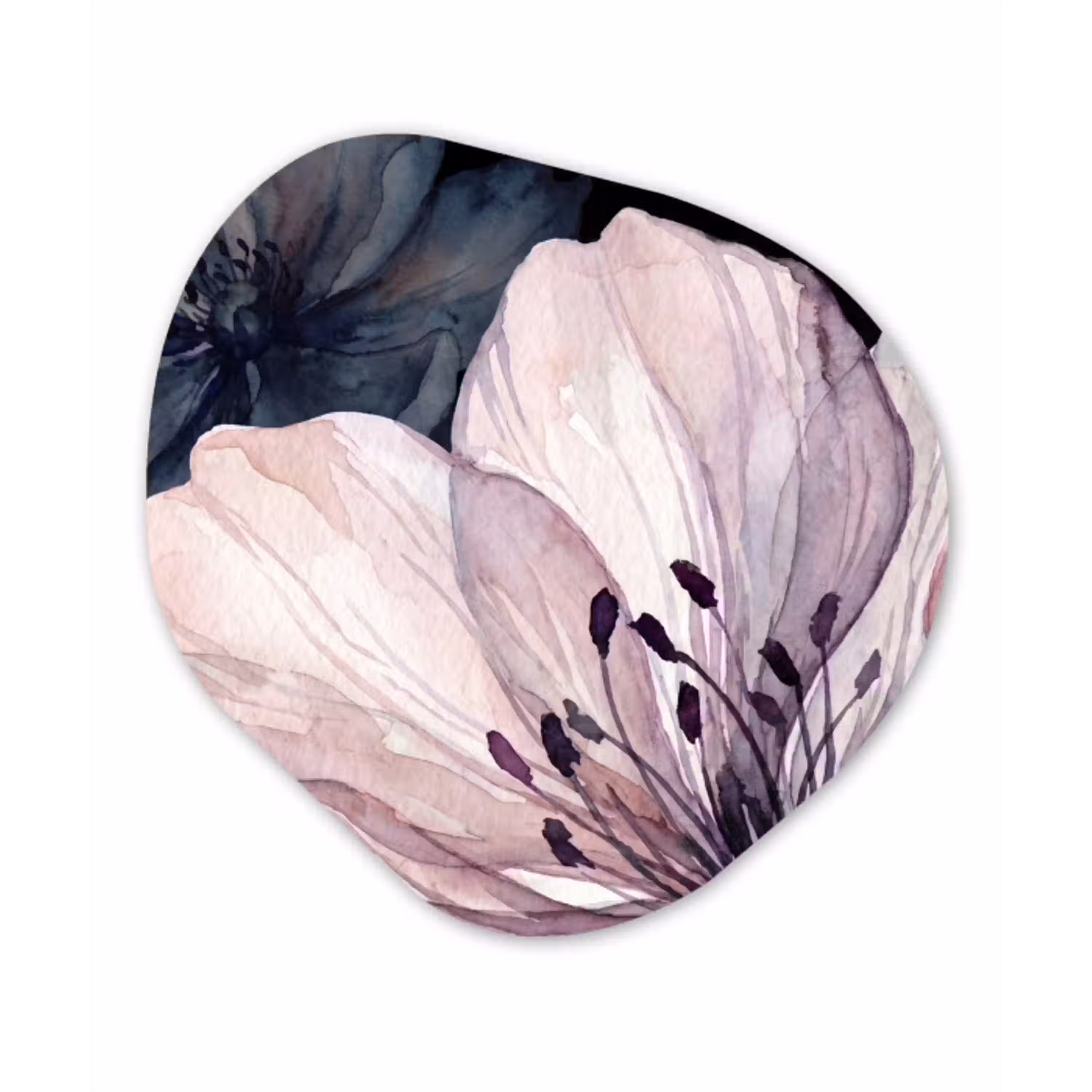 Bloemen - Aquarel - Modern - Roze - Donker Wandcirkel Organisch Aluminium middel -3d
