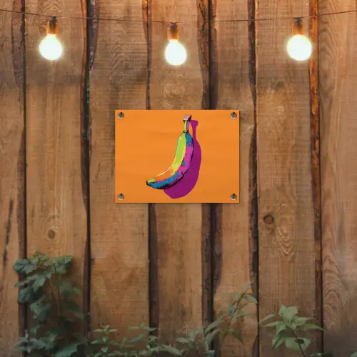 Felle kleuren - Banaan - popart tuinposter los doek klein -sfeer1