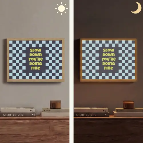 Patroon - Geblok - Blauw - Slow down you're doing fine Light Box met batterij (Wandlamp) middel -sfeer3
