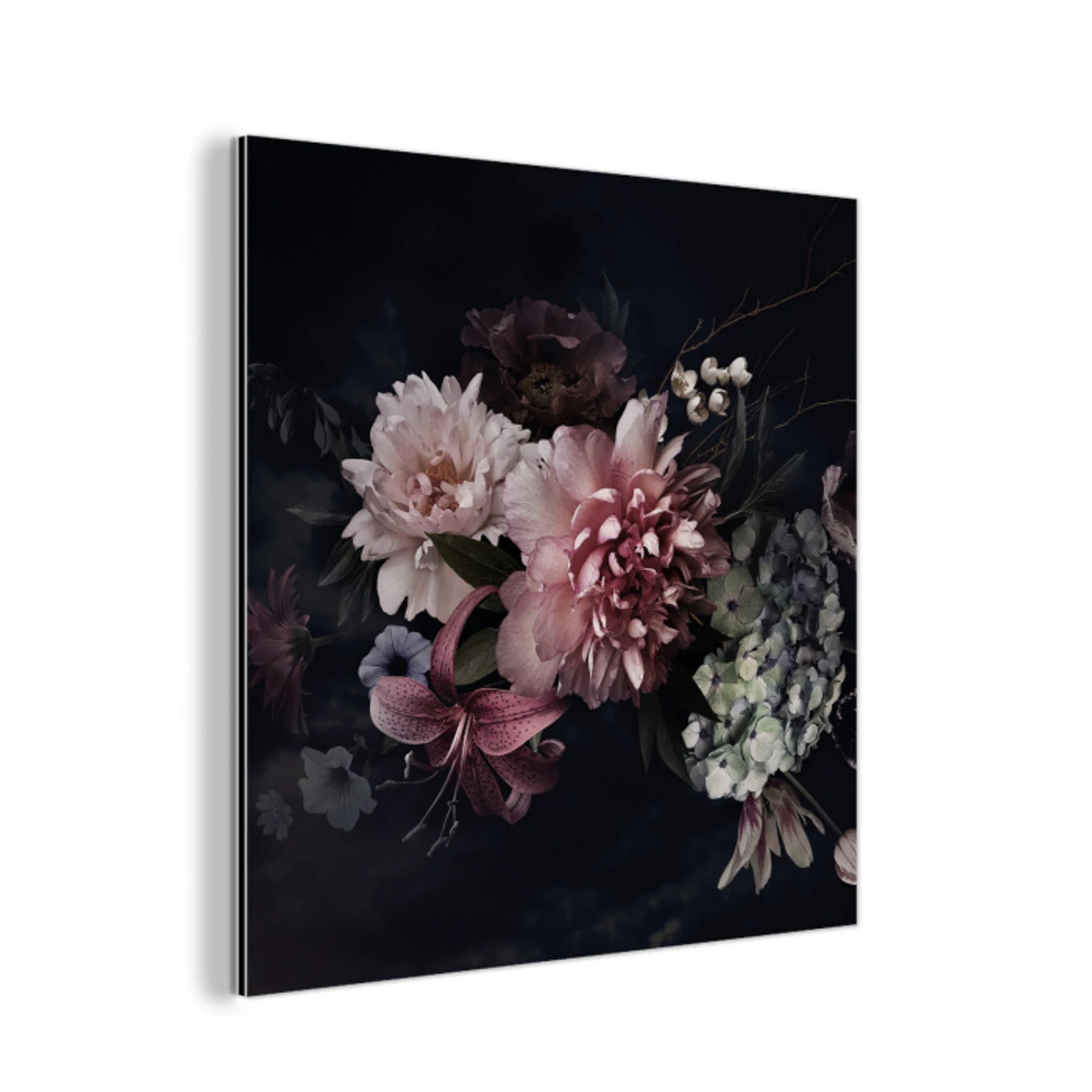 Bloemen - Vintage - Pastel - Zwart - Boeket aluminium wit klein -3d