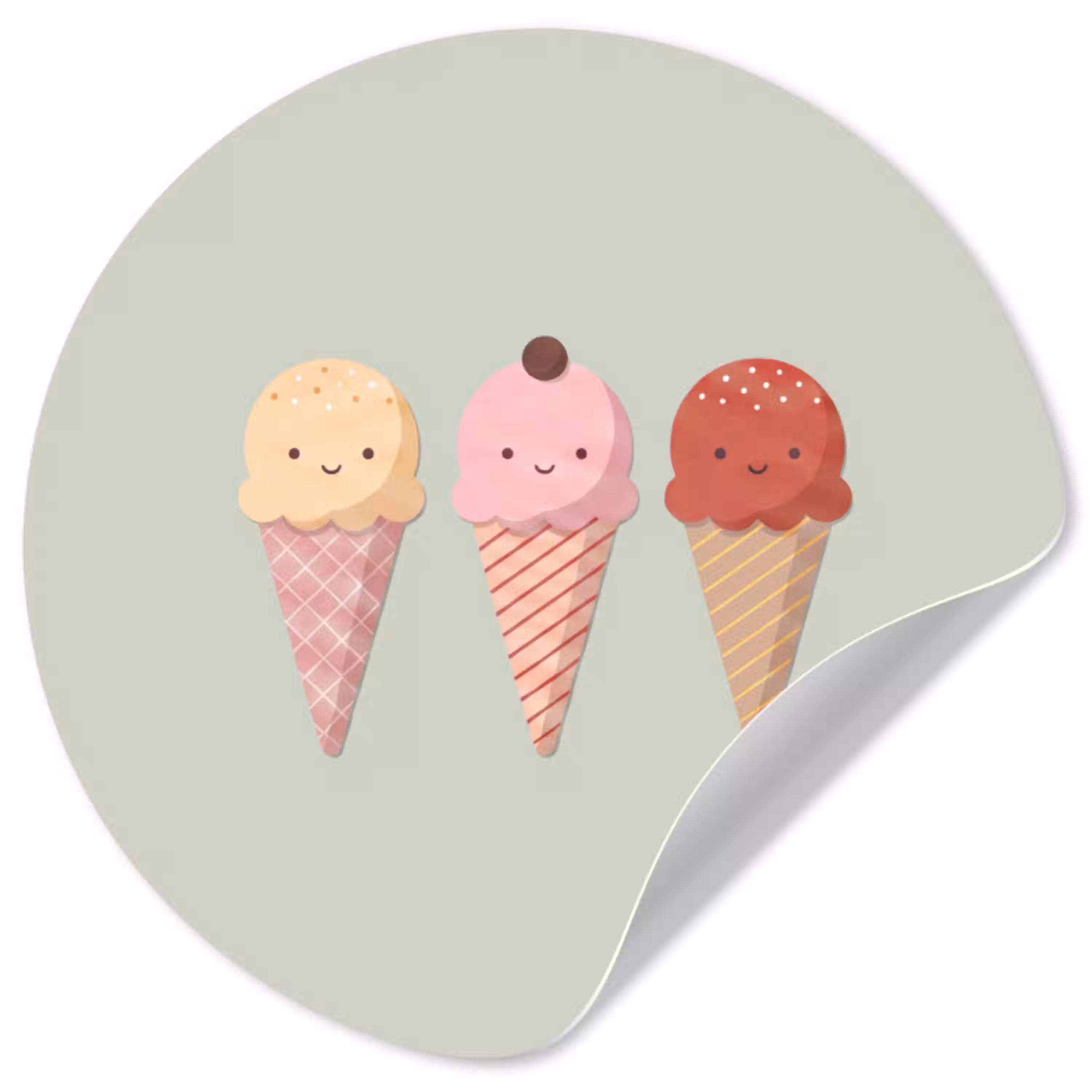 IJs - Hoorntjes - Eten - Illustratie - Vrolijk Wandcirkel behangsticker klein -3d