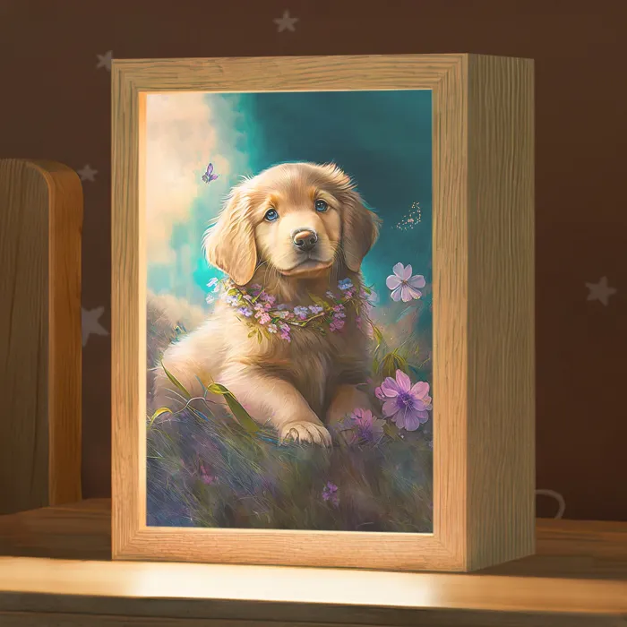 Puppy - Bloemenkrans - Vlinder - Hond - Golden retriever Light Box met kabel klein -zzz_3d_website