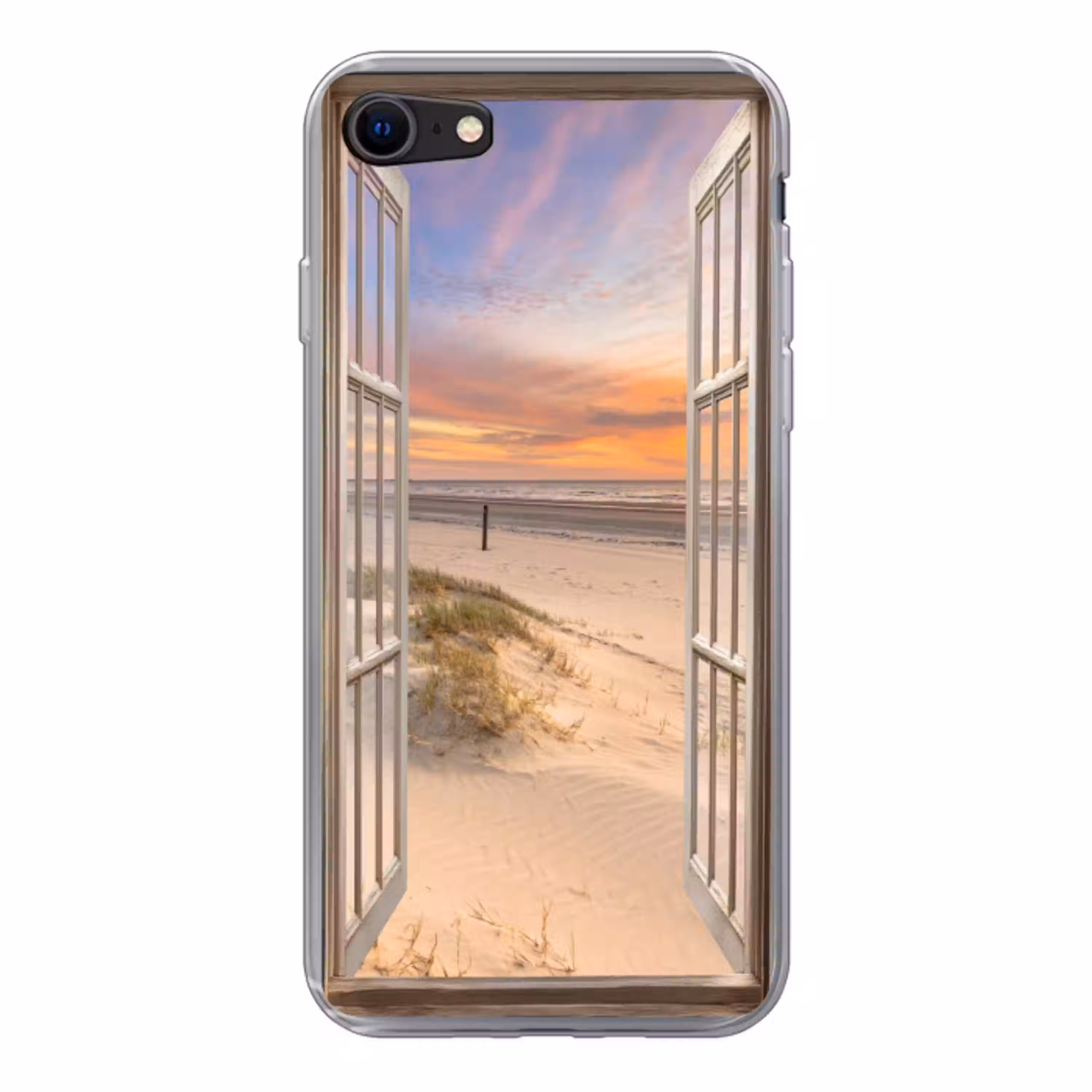 Doorkijk - Strand - Duinen - Natuur - Landschap Telefoonhoesje iPhone 7 klein -3d