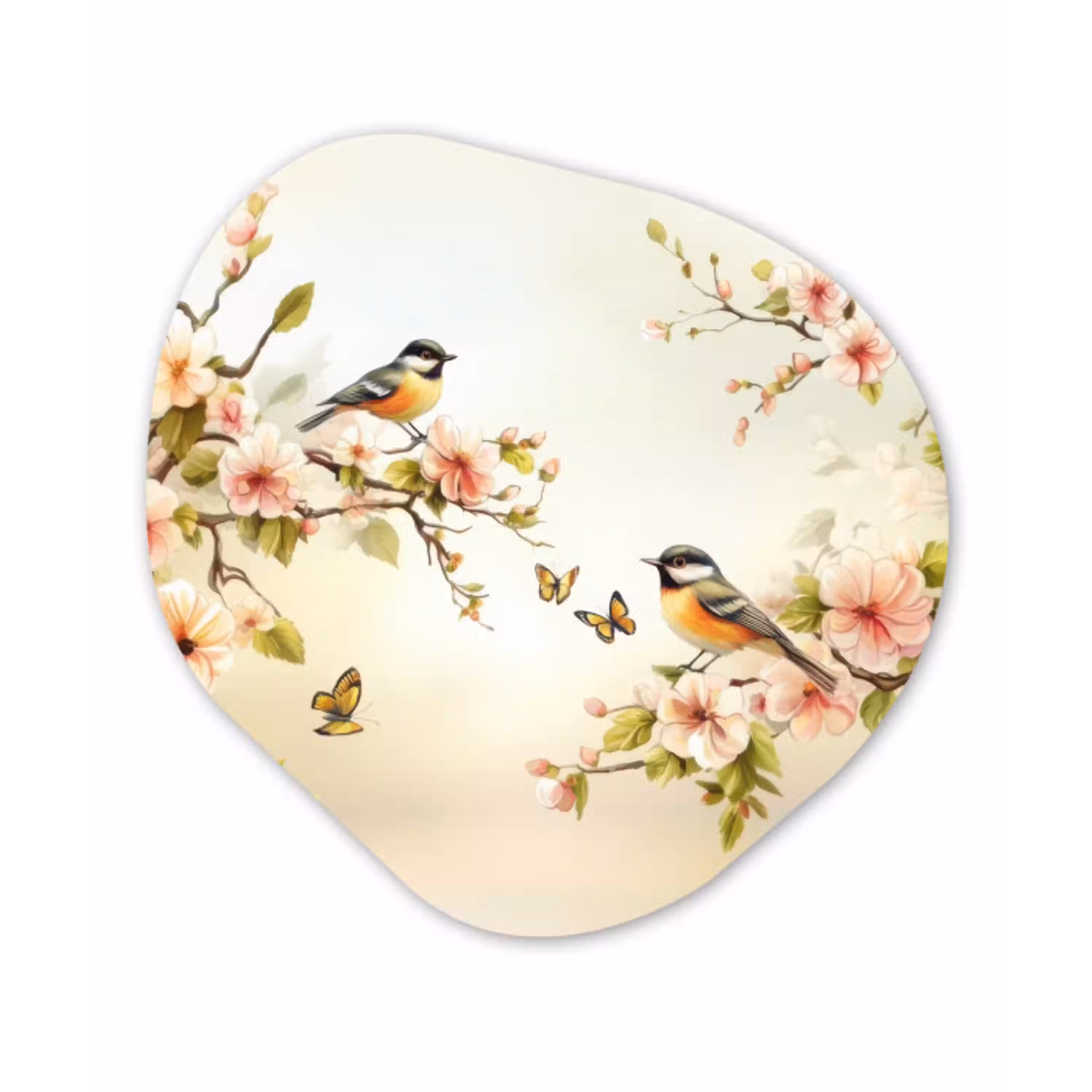 Takken - Bloemen - Vogeltjes - Roze Wandcirkel Organisch Forex 3mm klein -3d
