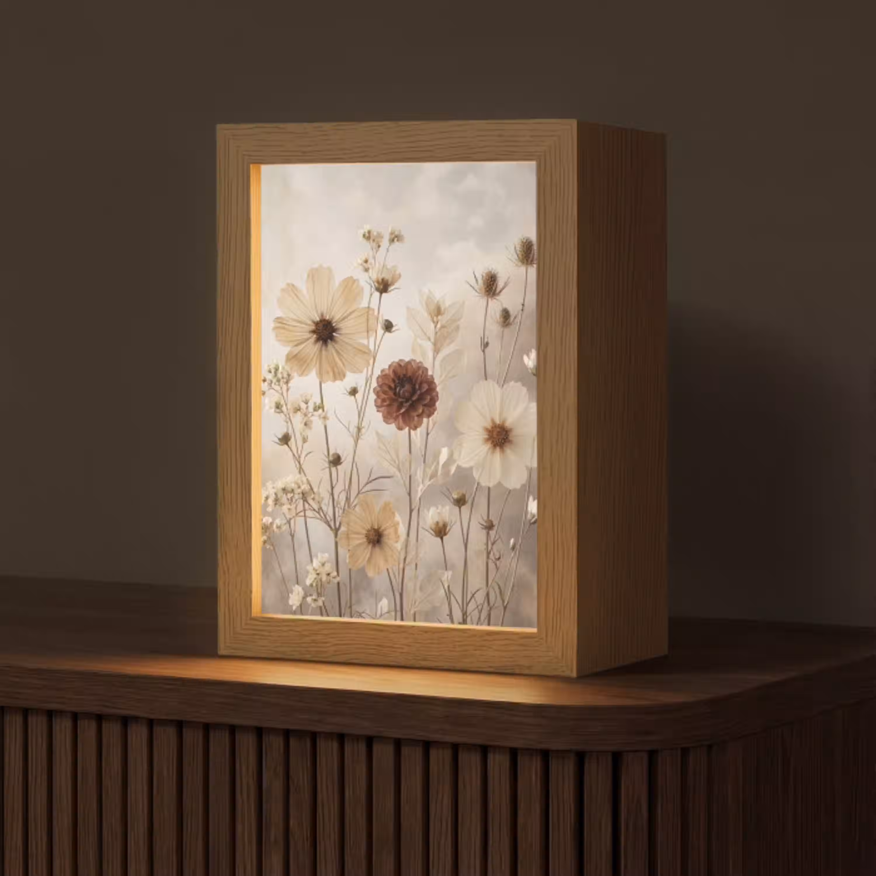 Wilde bloemen - Botanisch - Vintage - Natuur - Rustiek Light Box met kabel (Tafellamp) klein -z3d_website