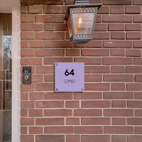 Paars met stippen - Modern Naambord Vierkant klein -sfeer7-XS