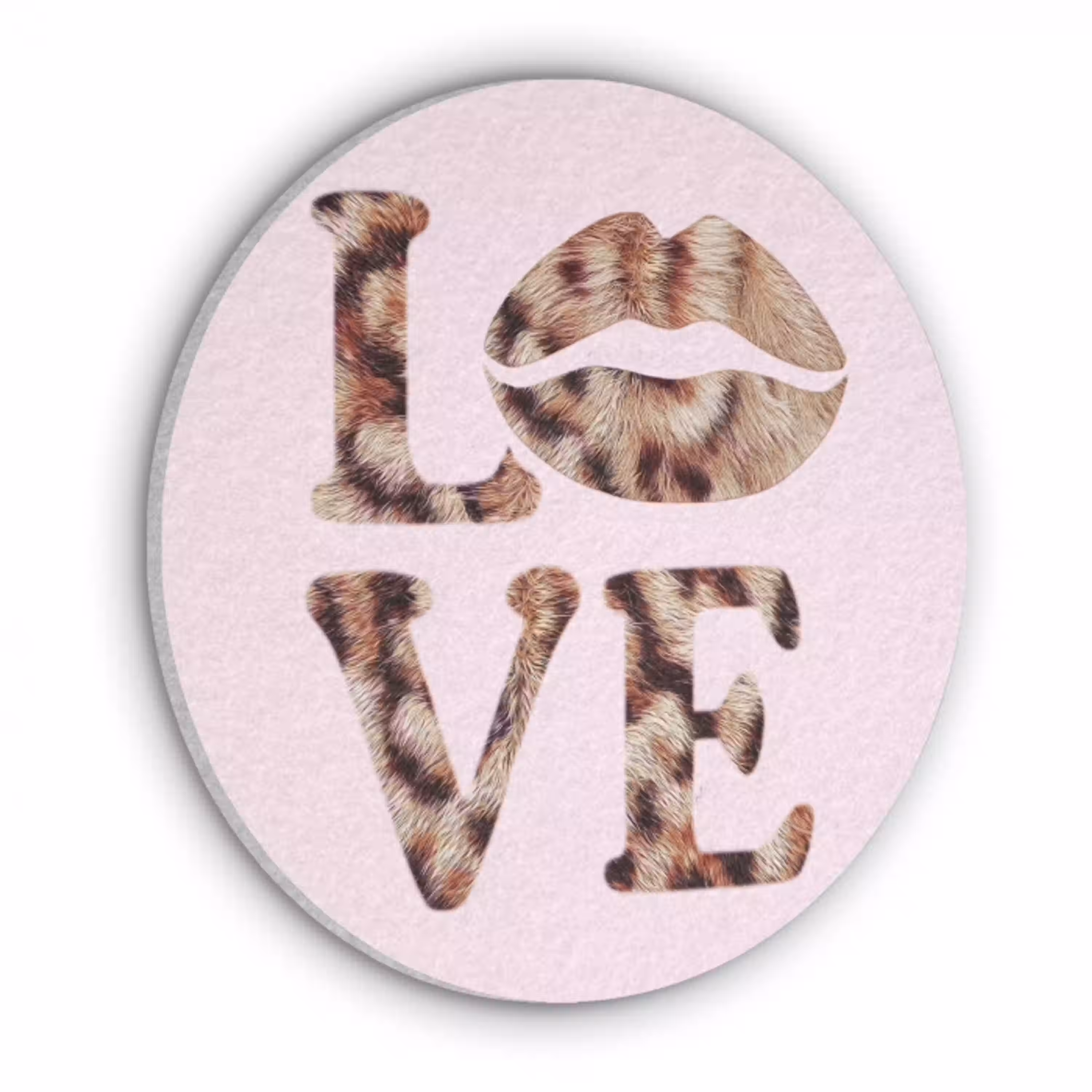 Tekst - Love - Pantervacht - Lichtroze Akoestische PET Vilt - Rond klein -3d