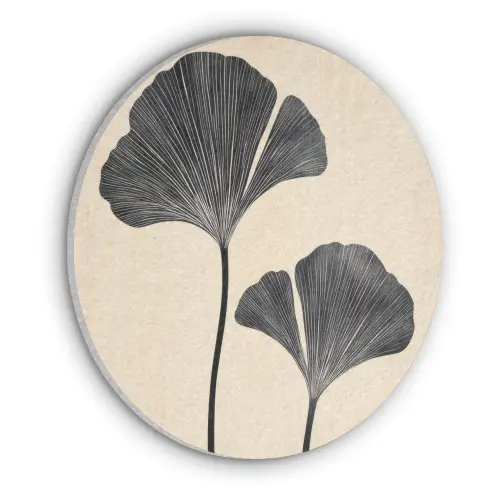 Bladeren - Minimalistisch - Zwart Akoestische PET Vilt - Rond klein -3d