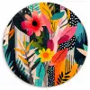 Schilderij - Abstract - Bloemen - Roze Wandcirkel plexiglas klein -3d