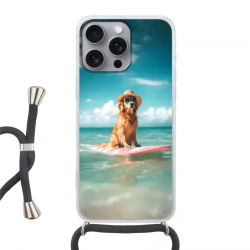 Zeewater - Hond - Golden retriever - Zonnebril Hoesje iPhone 16 Pro Max met koord klein -3d