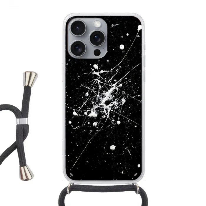 Verfspatten - Wit - Abstract - Explosie Hoesje iPhone 16 Pro Max met koord klein -3d
