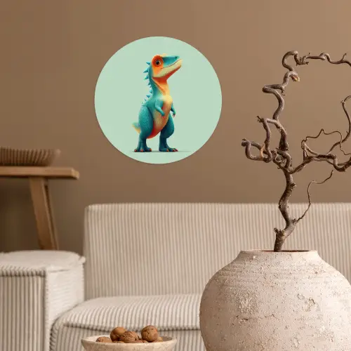 Cartoon - Dino - Oranje - Stekels Wandcirkel behangsticker klein -sfeer1