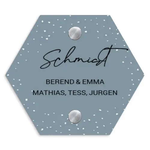Grijsgroen met stippen - Sierlijk Naambord Hexagon klein -3d
