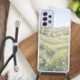 Bloemen veld - Bloemen - Groen Hoesje Samsung Galaxy A52 5G met koord klein -sfeer4