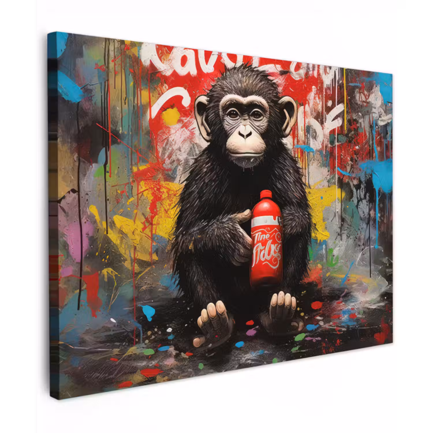 Canvas schilderij - Aap - Graffiti - Dieren - Kunst - Flesje - Kleuren