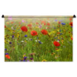 Lente - Bloemen - Rood - Klaproos - Gras - Groen Wandkleed katoen middel -zz3d