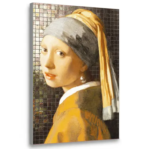 Meisje met de parel - Johannes Vermeer - Mozaïek Textielframe zilver middel -3d
