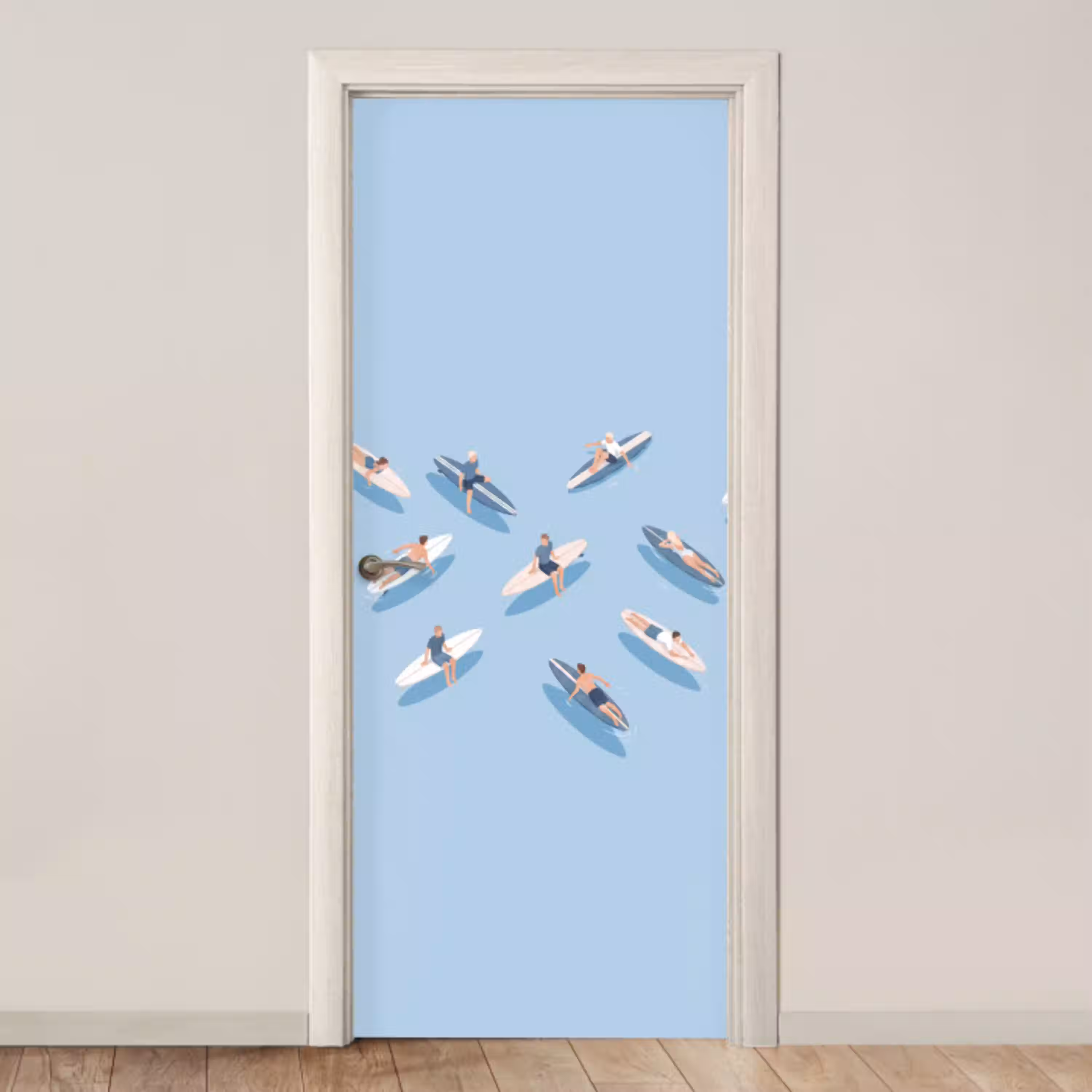 Mensen - Surfen - Water - Zomer - Illustratie deurposter klein -3d_beige