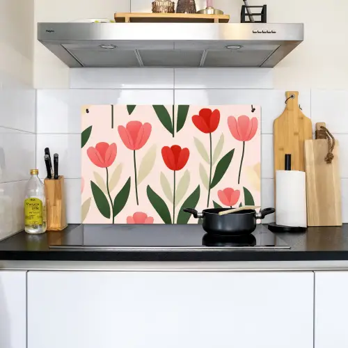 Tulpen - Modern - Roze Inductie beschemer met haakjes klein -sfeer2