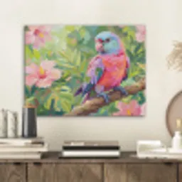 Papagaai - Hibiscusbloemen - Kleurrijk PET vilt klein -sfeer1