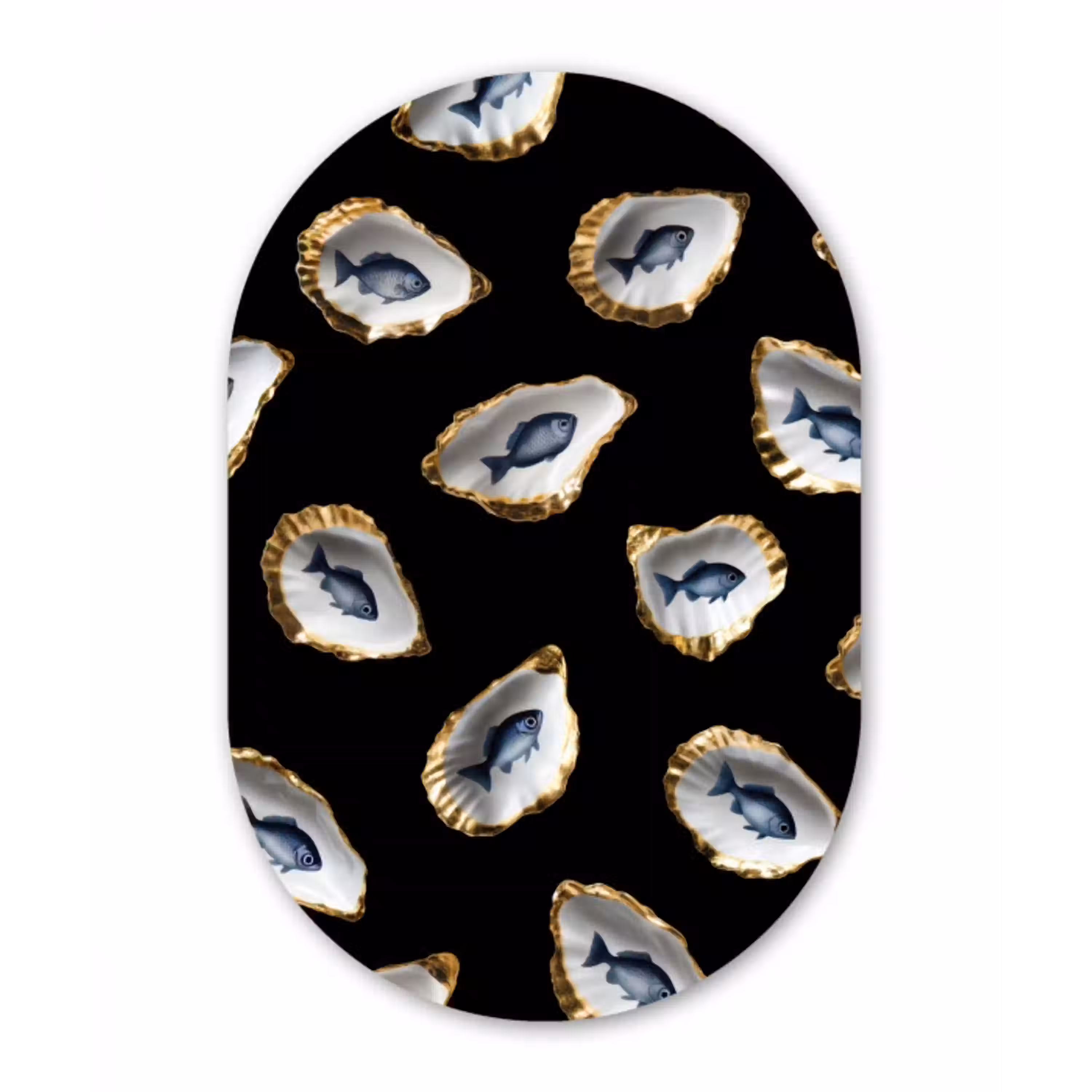 Oesters - Vissen - Blauw - Goud Wandcirkel Ovaal Glas middel -3d