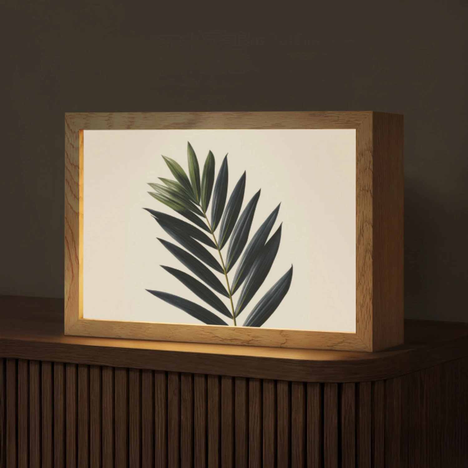 Palmblad - Donkere bladen - Subtiel Light Box met kabel (Tafellamp) klein -z3d_website