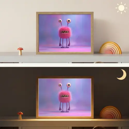 Monster - Roze - Paars Light Box met batterij (Wandlamp kind) middel -sfeer3_kind