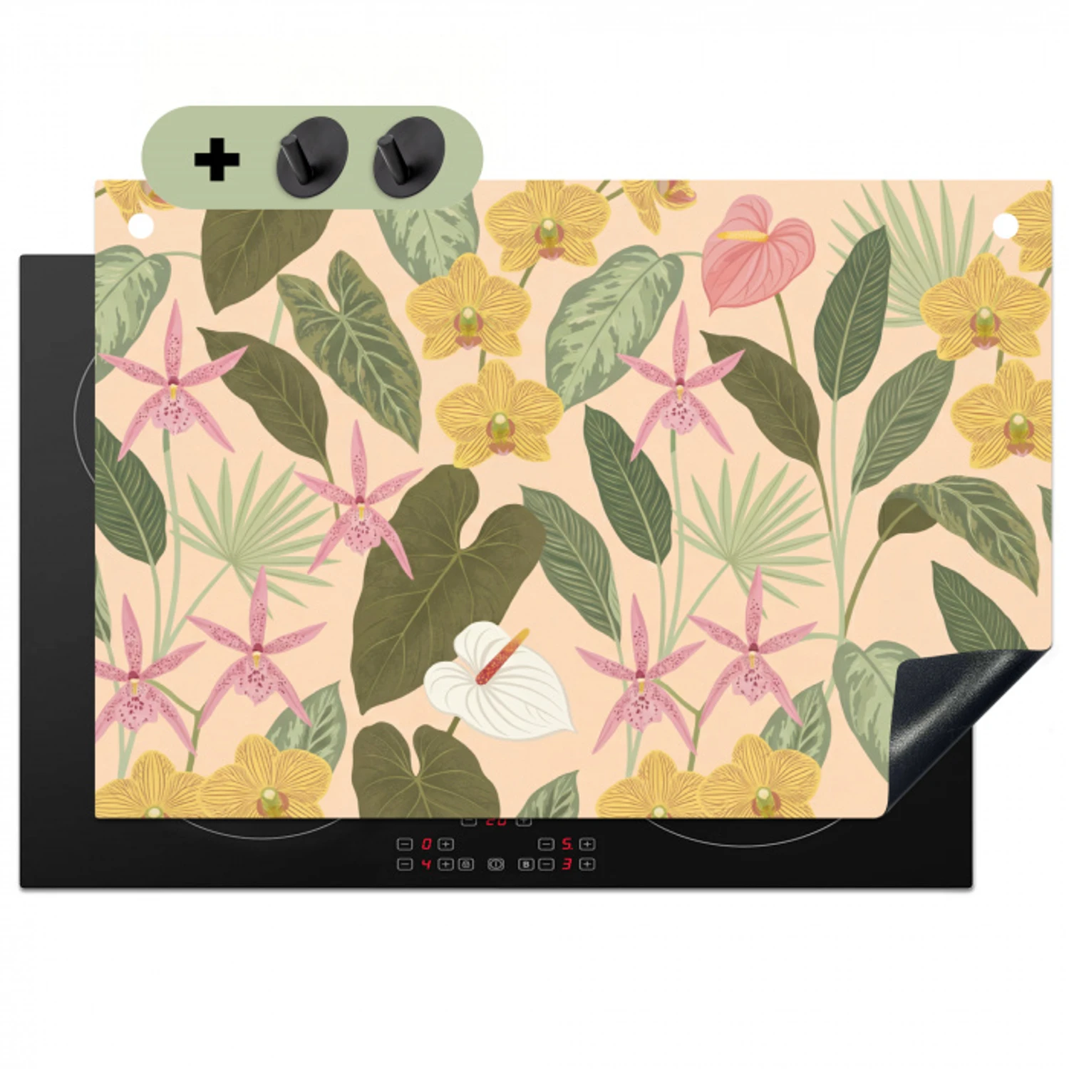 Patroon - Bloemen - Kleurrijk Inductie beschemer met haakjes klein -3d