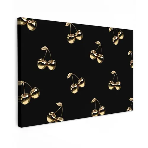 Patroon - Kersen - Goud - Chrome Tuinposter op houten frame 2 cm dik klein -3d