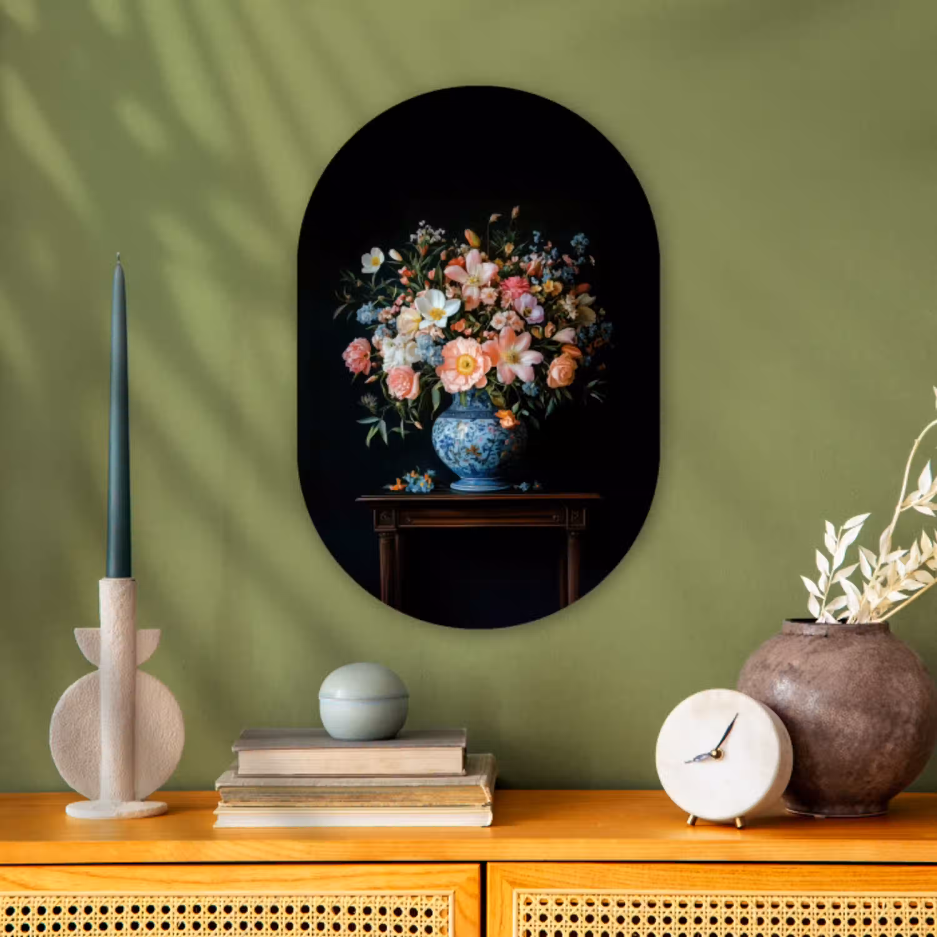 Roze - Bloemen - Vaas - Kleuren Wandcirkel Ovaal Forex klein -sfeer2