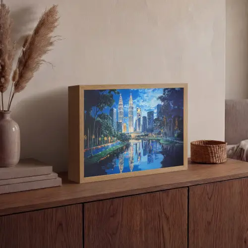 Stad Kuala Lumpur - Skyline - Wolkenkrabbers - Water Light Box met batterij (Wandlamp) middel -sfeer2
