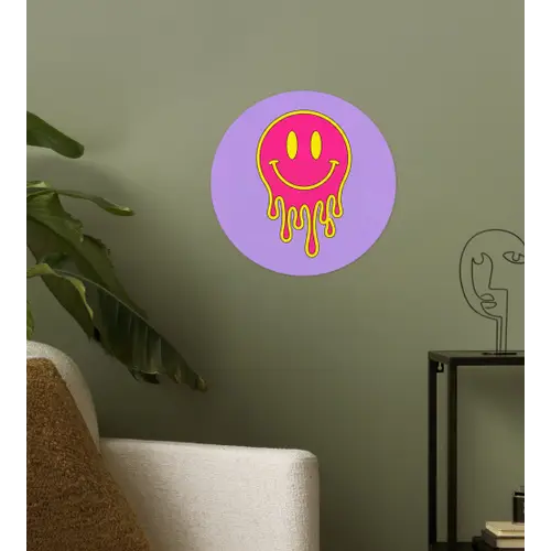 Smiley - Drip - Neon Wandcirkel behangsticker klein -sfeer2