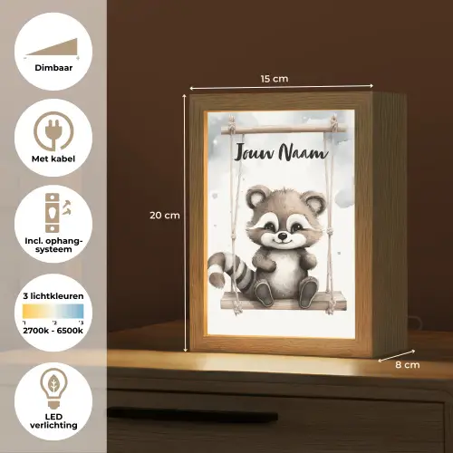 Wasbeer - Dier - Kinderen Light Box met kabel (Kinderlampje) klein -USP_NL