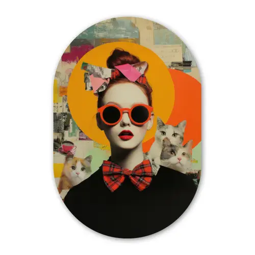 Vrouw - Bril - Strik - Retro Wandcirkel Ovaal Forex klein -3d