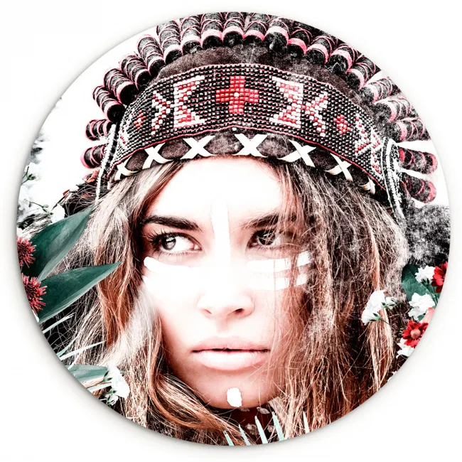 Vrouw - Bloemen - Indianentooi - Rozen - Bloemen Wandcirkel kunststof plaat 5mm dik klein -3d