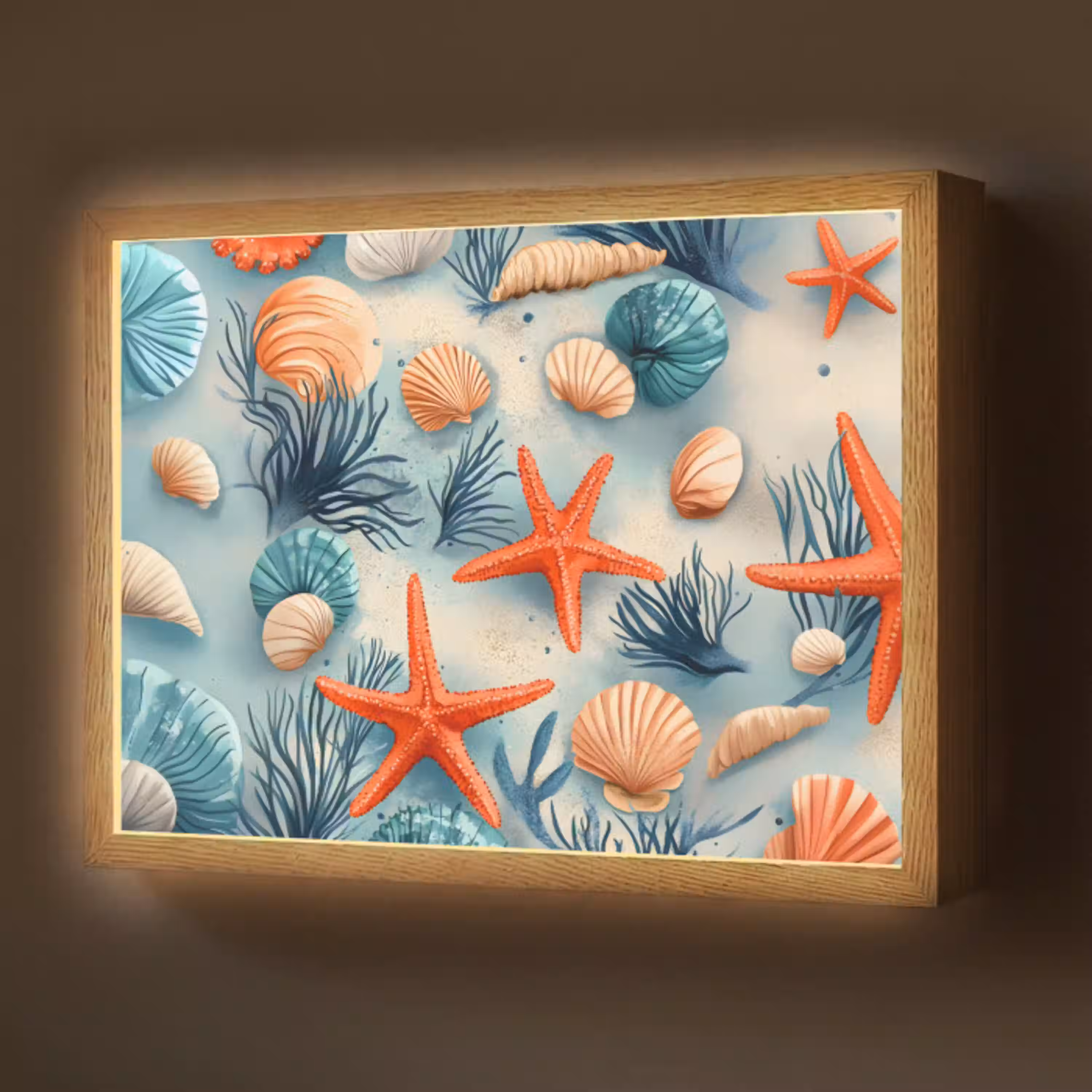 Zeesterren - Schelpen - Illustratie - Zand Light Box met batterij (Wandlamp) middel -z3d_website