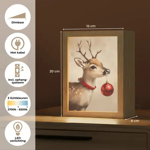 Kerst - Hert - Gewei - Kerstbal - Rendier Light Box met kabel (Tafellamp) klein -USP_NL