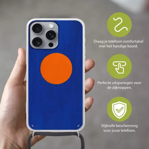 Vorm - Rond - Minimalistisch - Blauw Hoesje iPhone 16 Pro Max met koord klein -sfeer2_NL