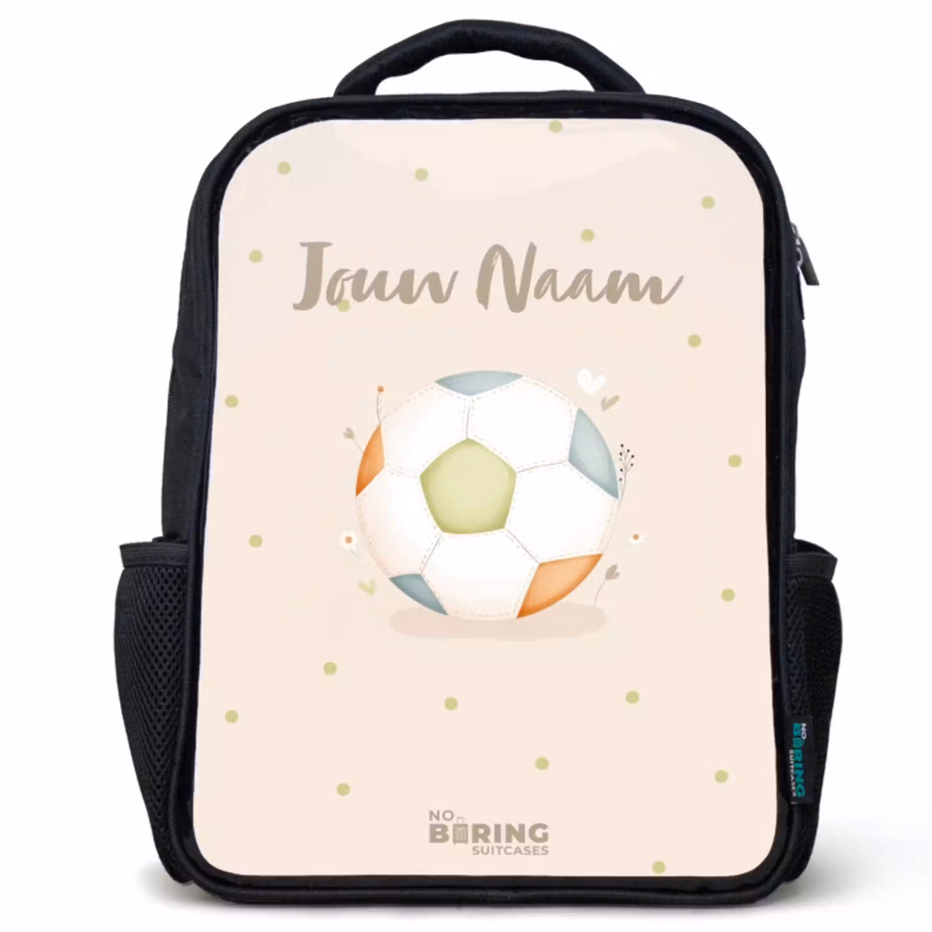 Voetbal in beige pastel kleuren Rugzak - Zwart middel -3d
