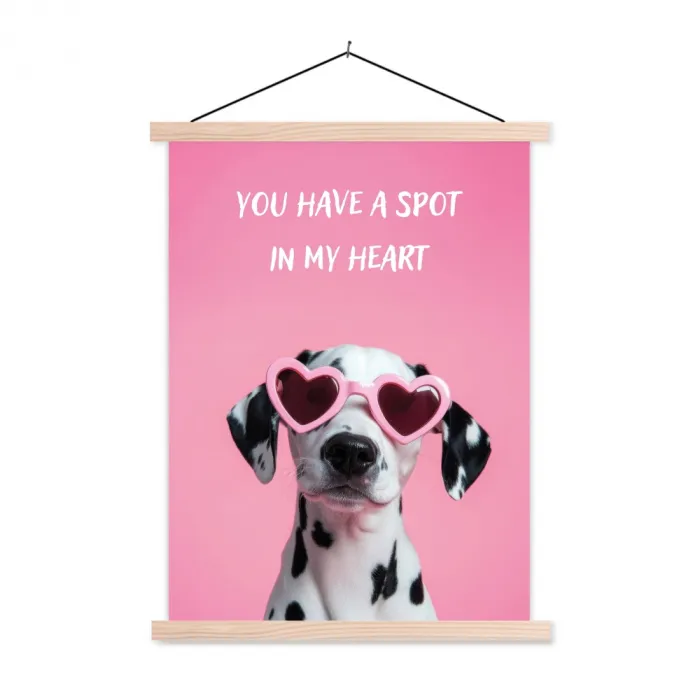 Hartjes - Hond - Valentijn - Roze textielposter latten blank klein -3d