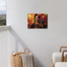 Vrouw - Bloemen - Papegaai - Schilderachtig tuinposter los doek klein -sfeer8