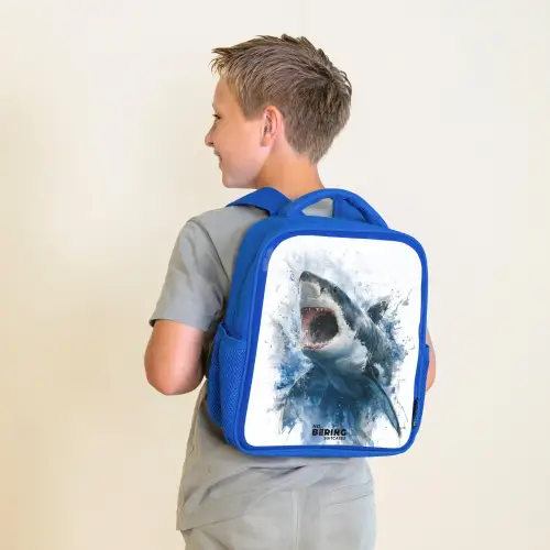 Aanvallende haai in waterverf Kinderrugzak - Blauw middel -sfeer2