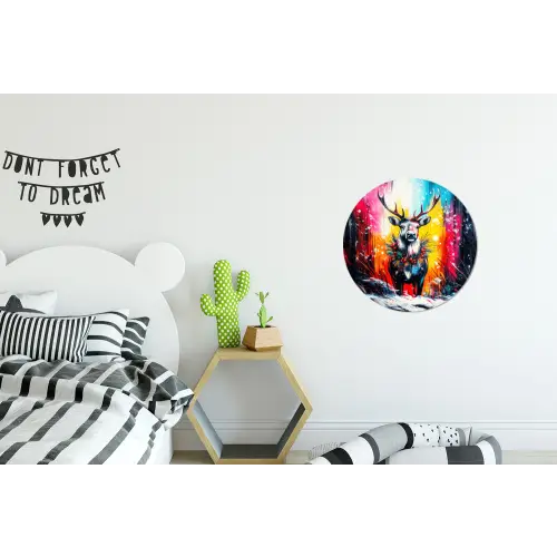Rendier - Gewei - Krans - Kleurrijk Wandcirkel aluminium klein -kinderkamer