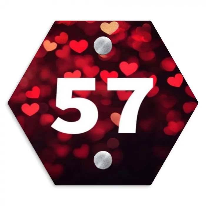 Rode hartjes - Traditioneel Naambord Hexagon klein -3d