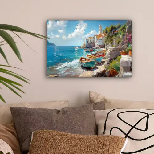 Boten - Rotsen - Zee - Zon canvas 2cm klein -sfeer1