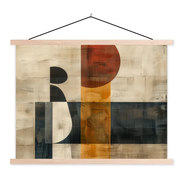 Modern - Kunst - Beige - Industrieel textielposter latten blank klein -3d